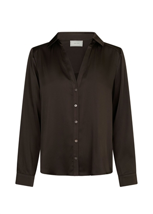 Hazelle drapy satin skjorte Dark Brown Neo Noir 
